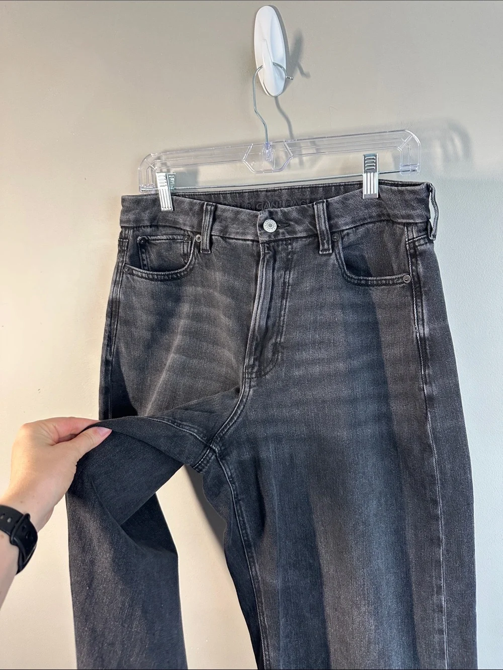 American Eagle Black Curvy Baggy Wide Leg Jeans Size 8 Festival Boho 90’s